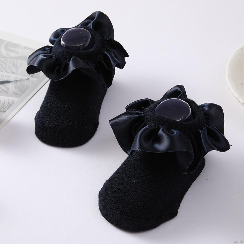 Vớ cotton satin cổ ngắn phối bèo thoáng khí phong cách công chúa dễ thương cho bé gái