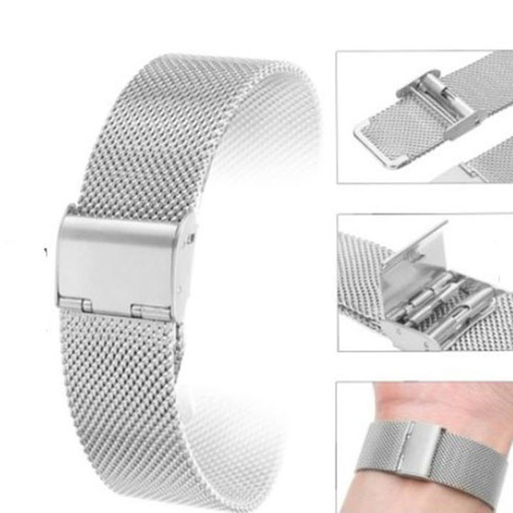 Dây đồng hồ thép lưới nam size 22mm màu bạc cao cấp (TẶNG 2 CHỐT)