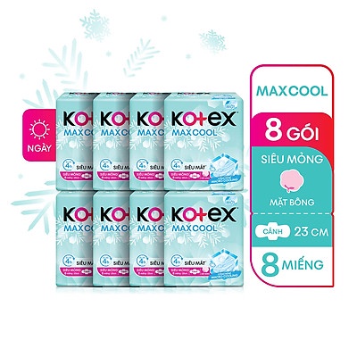 Combo 8 Gói Băng Vệ Sinh Kotex Thảo dược Cool dịu mát SMC 23cm (8 miếng/gói)