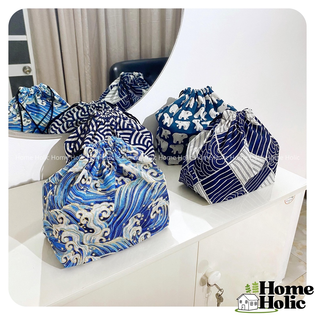 Túi Rút Vải Canvas Chứa Hộp Đựng Cơm Văn Phòng Bento Nhật Bản Home Holic