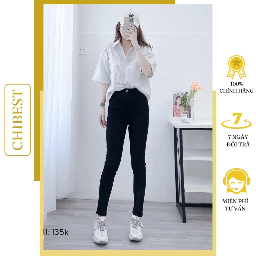 Áo sơ mi nữ form rộng nữ kiểu tay ngắn sọc nhỏ 1 túi công sở cao cấp sang trọng CHIBEST DAB31