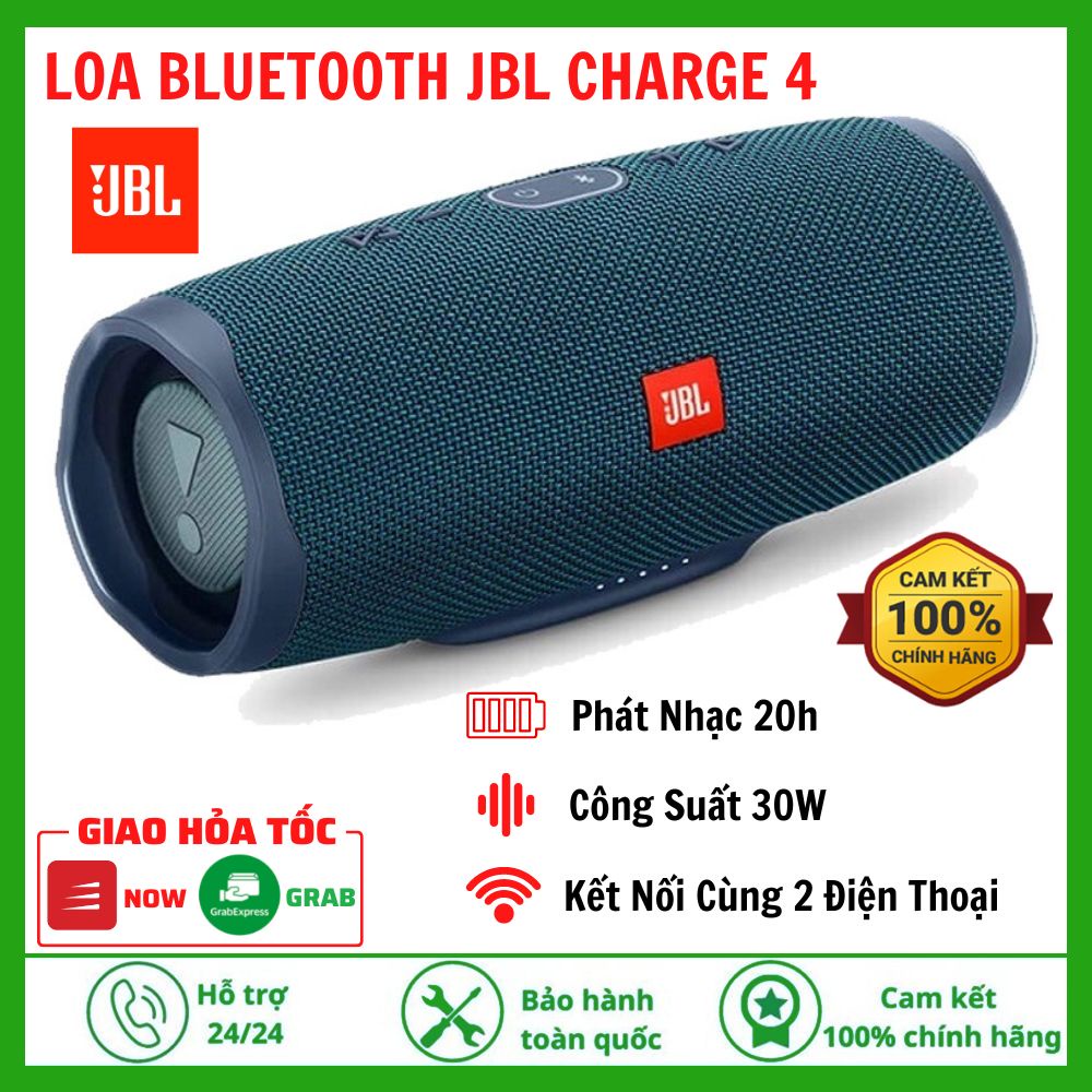 Loa Bluetooth JBL Charge 4 Công Suất 30W Sử Dụng Liên Tục 20h Có Thể Kết Nối 2 Điện Thoại Cùng Lúc Kháng Nước IPX7