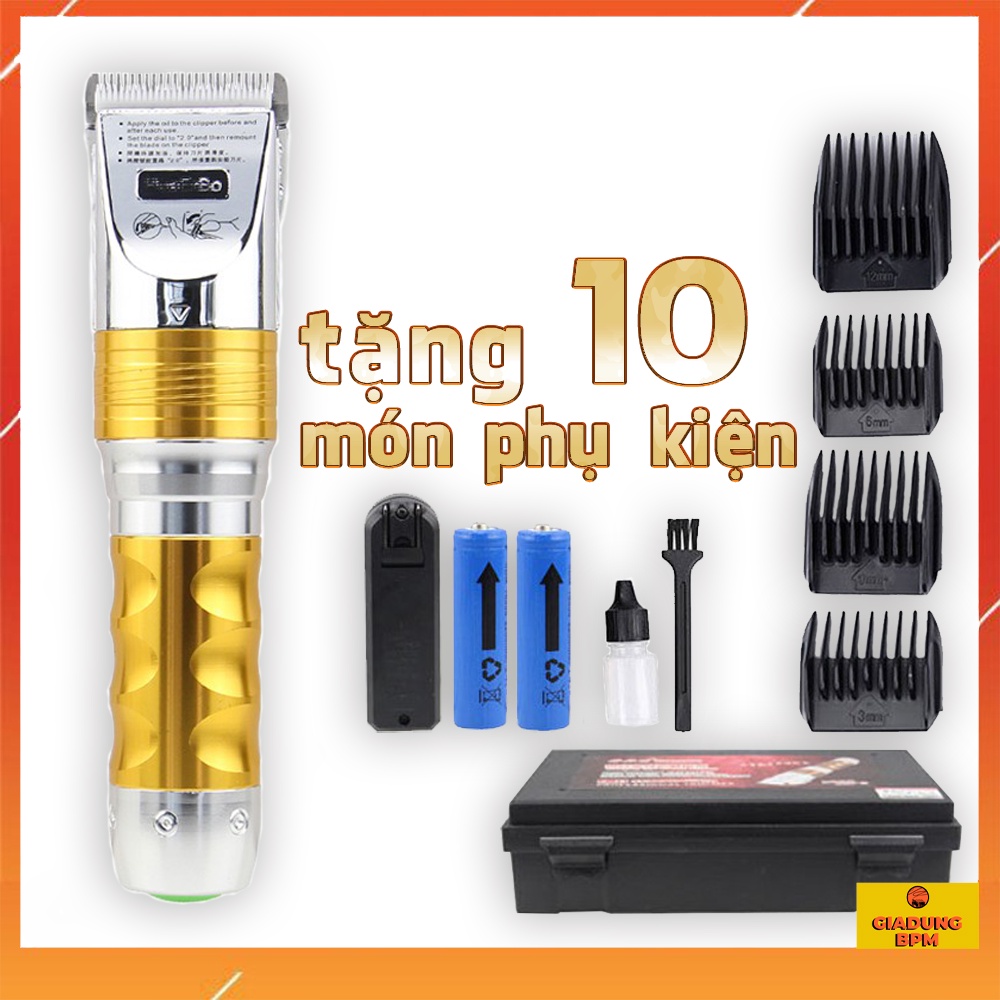 Tông đơ cắt tóc Huaerbo F10 chuyên nghiệp, máy chạy êm, lưỡi sứ siêu bén pin trâu+pin sơ cua, cắt tóc gia đình, trẻ em