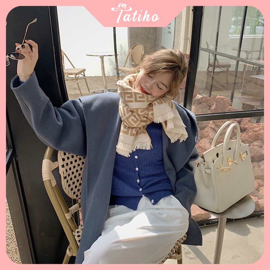 Khăn len quàng cổ nam nữ, Khăn cashmere len chất dày họa tiết caro basic thời trang thu đông ấm áp - 65x195cm - Mã KLN18