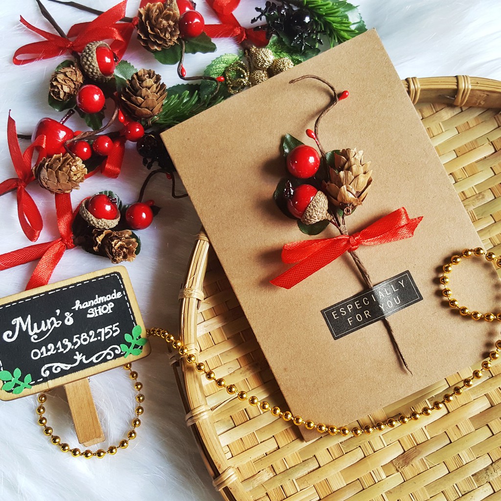 Thiệp cành thông Giáng Sinh giấy kraft - Thiệp noel handmade 5 mẫu