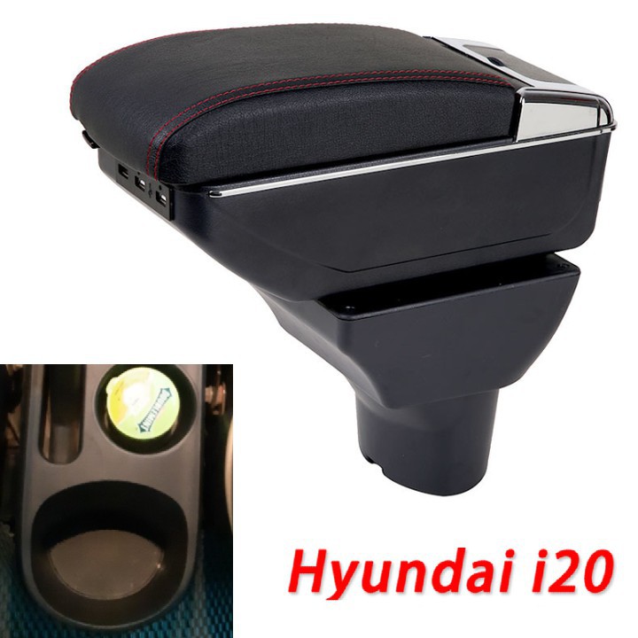 Điều dưỡng Hộp tỳ tay xe hơi, ô tô dùng cho Hyundai i20 tích hợp 7 cổng sạc USB: Mã sản phẩm DUSB-i20