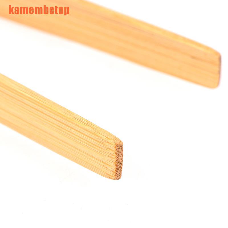 【TOP】Blue Yellow Bamboo Cooking Kitchen Tongs Food BBQ Tool Salad Bacon Steak