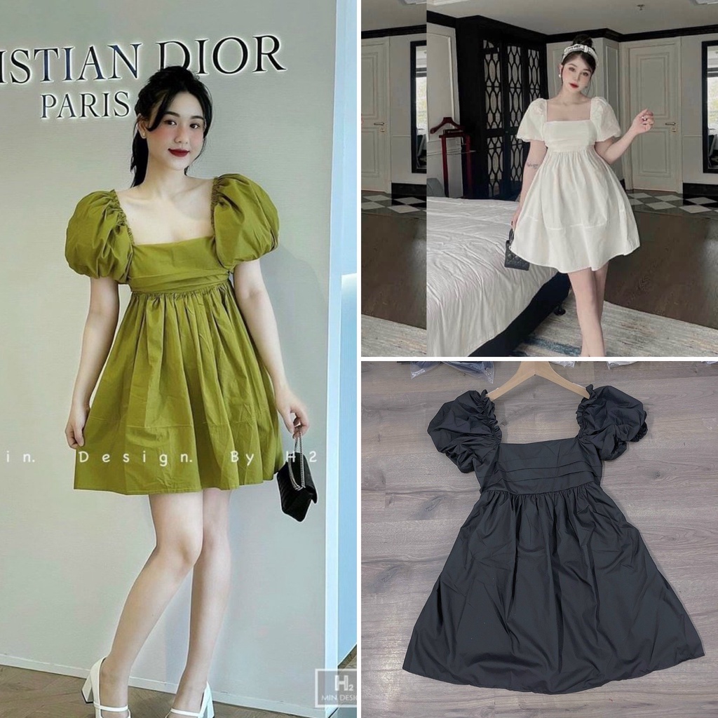 SẴN Đầm xanh bơ cổ vuông tay bồng nơ lưng siêu hot đi biển du lịch cực đẹp
