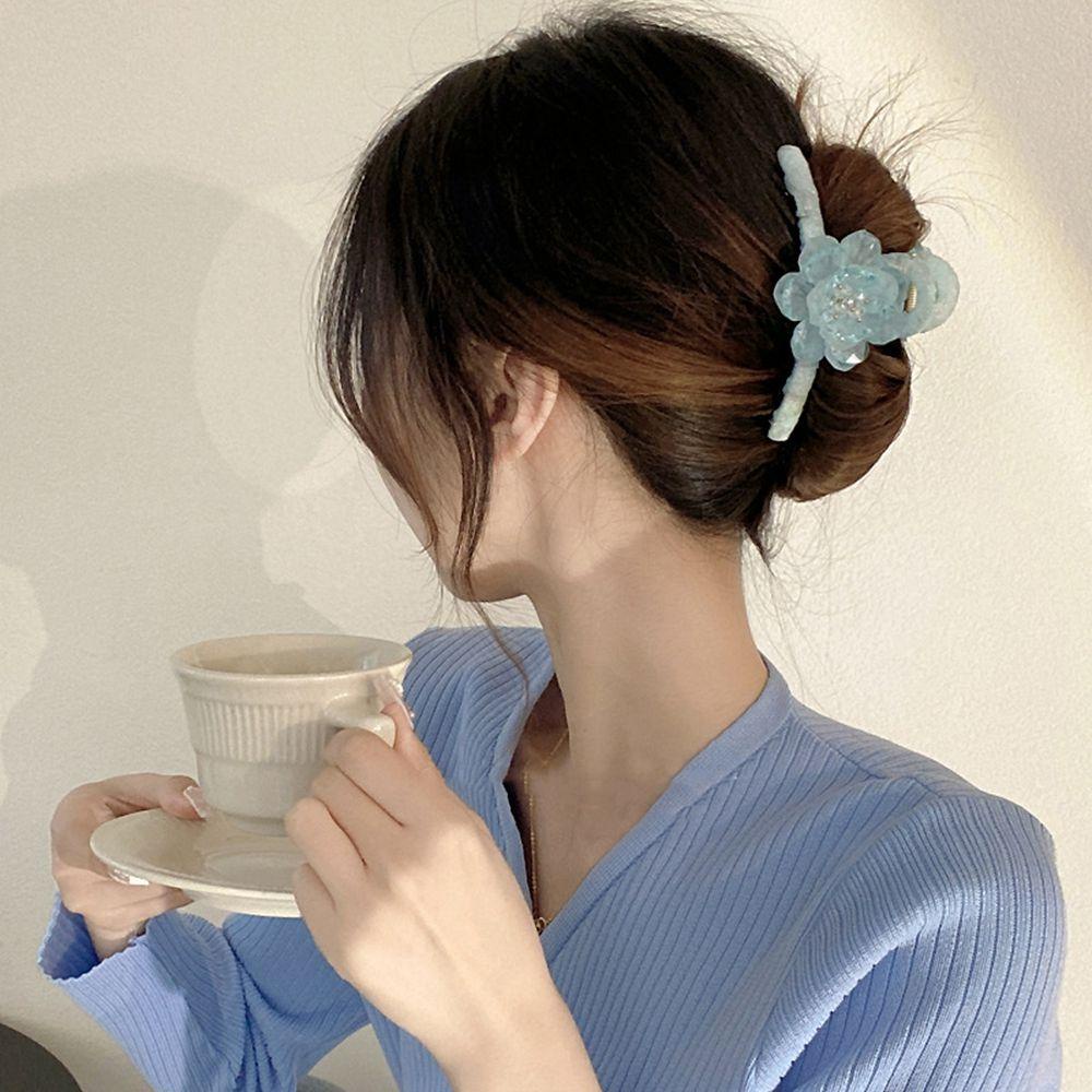 Kẹp Tóc Hai Lớp Hình Cá Mập Hoa Trà Xanh Dương Dễ Thương WMES15H Dành Cho Bạn Nữ