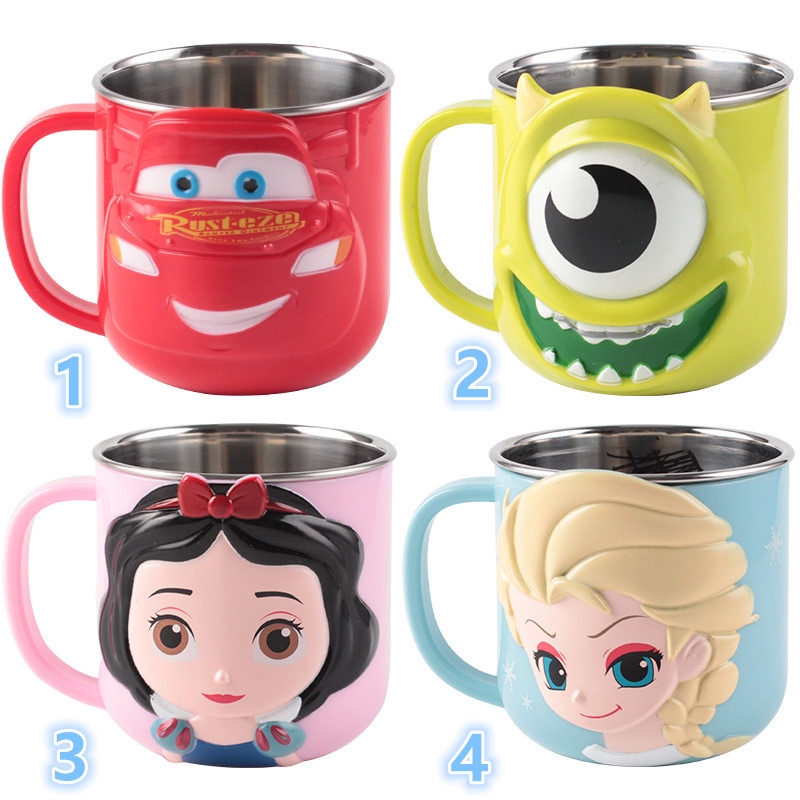 Cốc Uống Nước Bằng Thép Không Gỉ Có Nắp Đậy Chống Rơi In Hoạt Hình Disney Dễ Thương Cho Bé