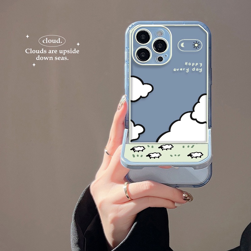 Ốp Điện Thoại Trong Suốt Chống Sốc Có Giá Đỡ Hình Cừu Dễ Thương Cho IPhone 13 12 11 Pro MAX X XS XR MAX 8 7 + 6 6S SE 2020