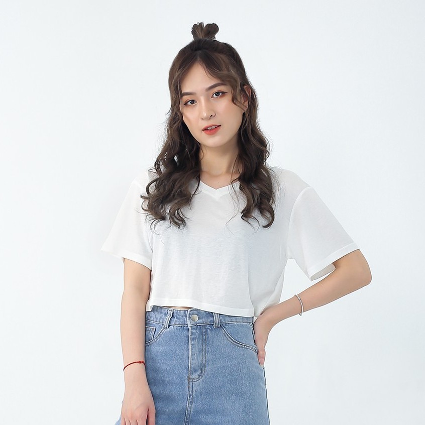 Áo croptop form rộng cổ tim - SIKY - CR02