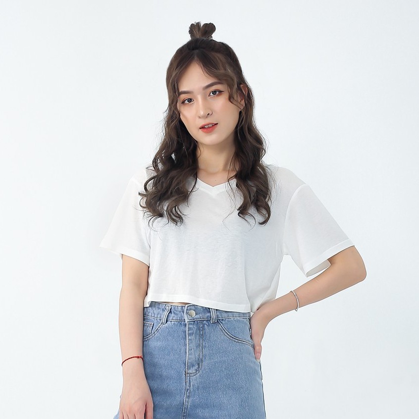 Áo croptop form rộng cổ tim - SIKY