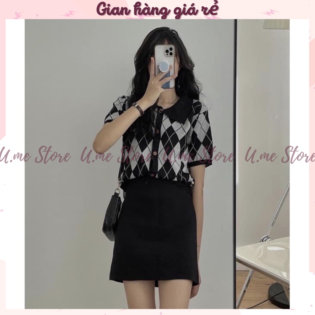 [Ảnh thật/Video] Áo len Polo Croptop Caro hình quả trám 2 màu dễ mix đồ | BigBuy360 - bigbuy360.vn