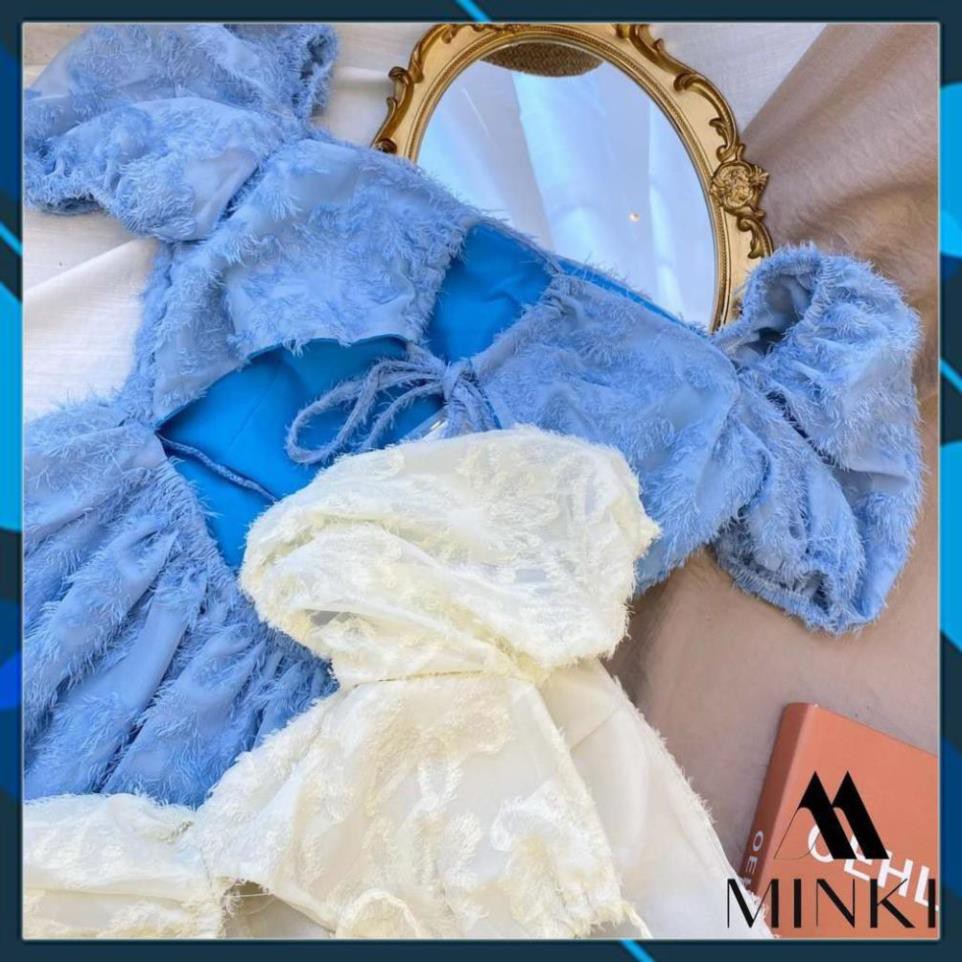 [ HOT DEAL ]  Váy Cổ Vuông Hở Lưng -  100% Lụa Lông Vũ Cao Cấp - 2 màu Xanh - Trắng - Đầm Xòe Tôn Dáng Dáng Yêu [][] | BigBuy360 - bigbuy360.vn