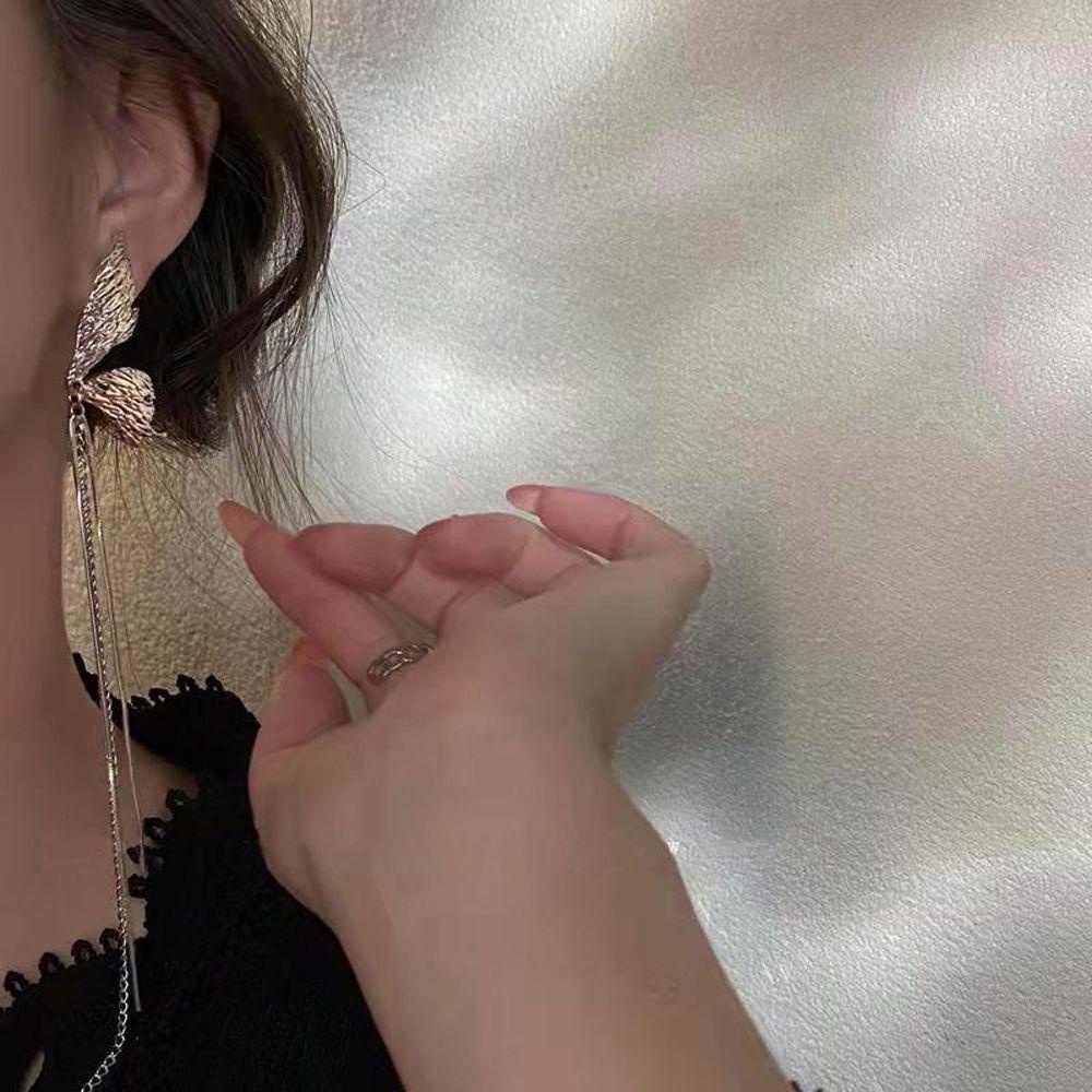 Qqmall Bông Tai Tua Rua Dáng Dài Màu Bạc Ngọt Ngào Sang Trọng Phong Cách Hàn Quốc