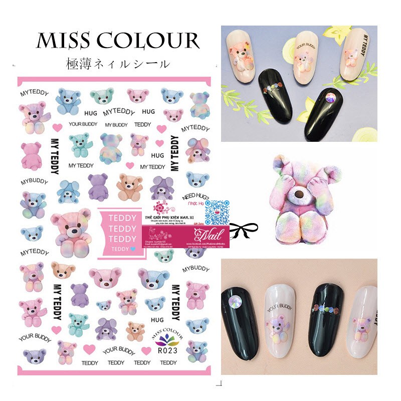 Nail Sticker TEDDY Hoạt Hình Đẹp Ngộ Nghĩnh - Dán Móng Tay Đáng Yêu