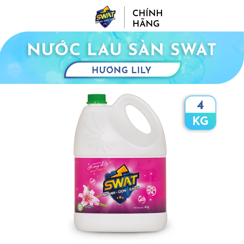 Nước Lau Sàn SWAT Hương Lily Siêu Sạch Thơm Lâu Can 4Kg Tiết Kiệm