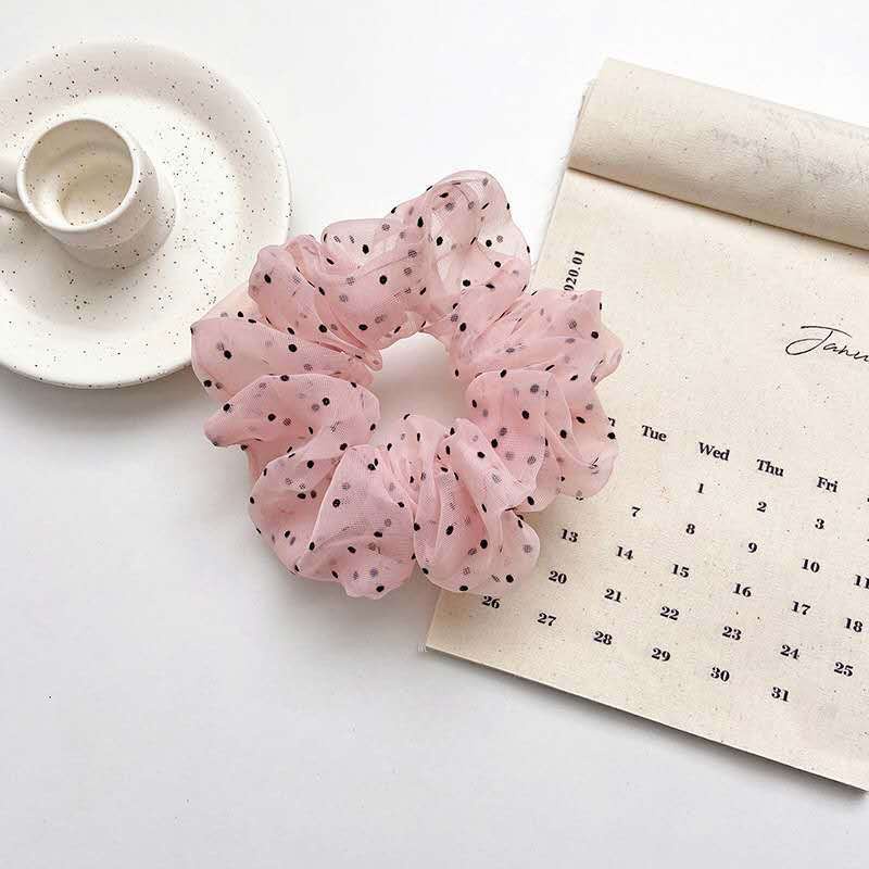 Dây buộc tóc vải tuyn cỡ lớn họa tiết chấm bi dễ thương