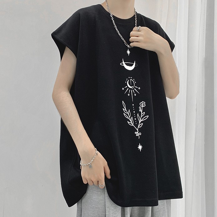 Áo thun sát nách cổ tròn dáng rộng thiết kế mới thời trang mùa hè theo phong cách hồng kông cho nam