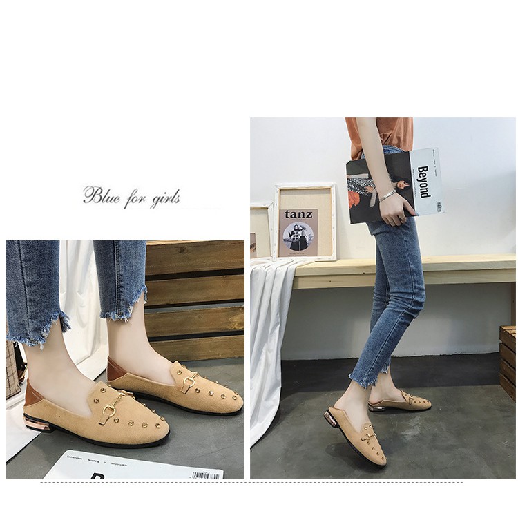 Giầy Moca dẫm gót da lộn đính đá cao cấp | BigBuy360 - bigbuy360.vn