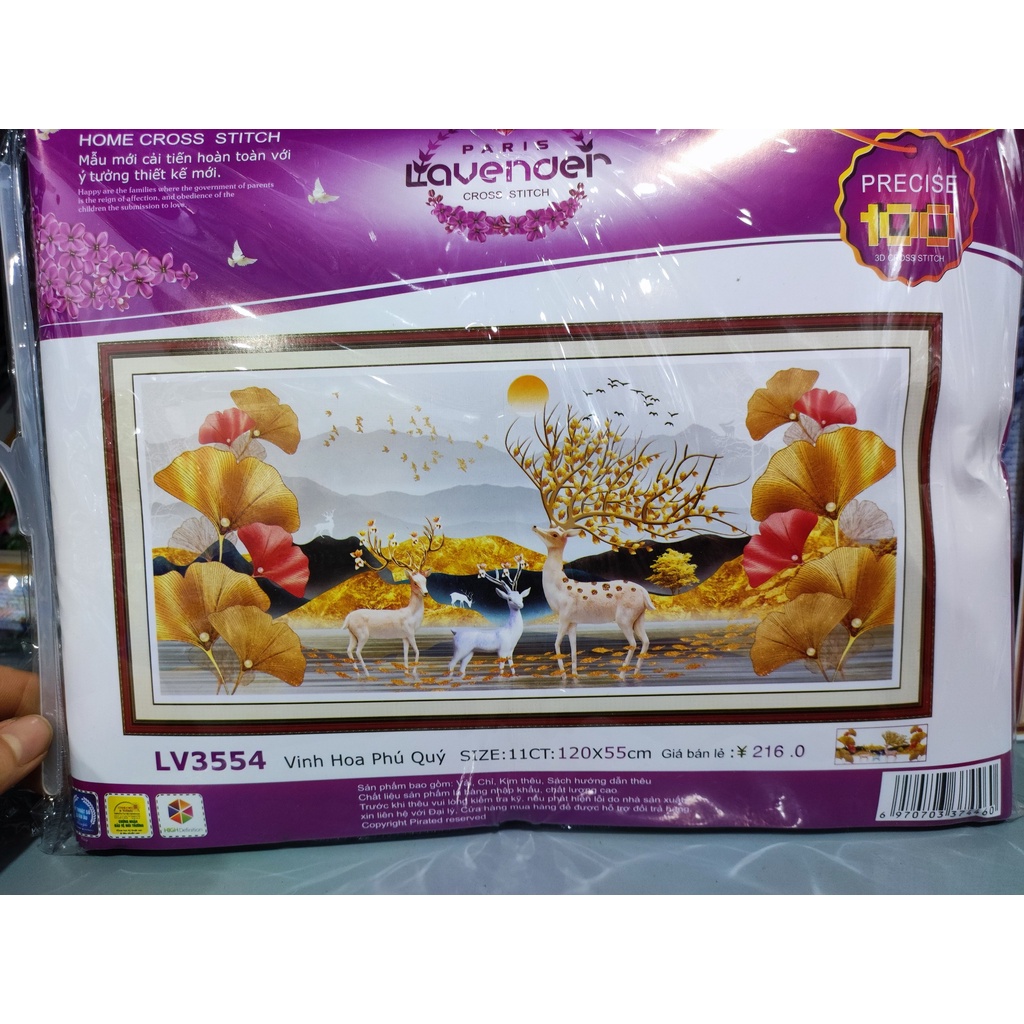 Tranh đính đá Hươu Tài Lộc Phú Quý KT: 120x55cm, 150x70cm. tranh chưa đính đá