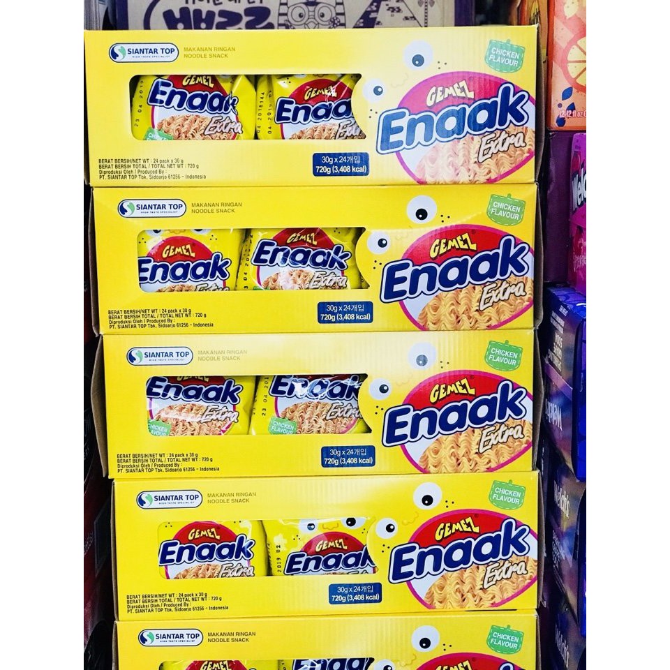 Thùng Snack Mì Gà Enaak Indonesia 24gói x 30g (Gemez Enaak Extra chicken flavour) | BigBuy360 - bigbuy360.vn