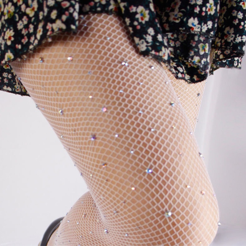Yoi Quần Tất Lưới Rỗng Đính Kim Cương Giả Lấp Lánh Acrylic Sáng Bóng Cho Nữ Hàng Có Sẵn