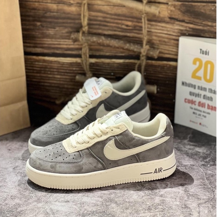 Giày Sneaker Air_Force1 Greay Pavy Tale,Af1 Xám Da Lộn Tặng Tất