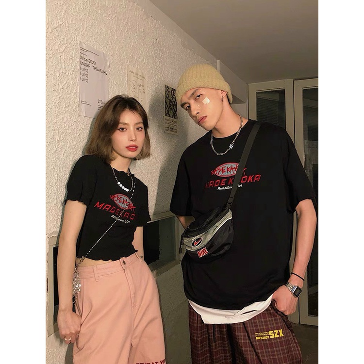 Áo đôi couple Ulzzang unisex nam nữ: thun tay lỡ oversize và croptop ôm body tay ngắn phong cách Hàn Quốc