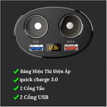 Bộ Chia Tẩu Sạc Ô Tô Không Dây Tiện Lợi - Hỗ Trợ Sạc Nhanh QC3.0 Cao Cấp | BigBuy360 - bigbuy360.vn