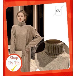 ( MẪU MỚI ) ✅ Váy len mùa đông dành cho bà bầu cổ lọ dáng suông dài ấm áp B13