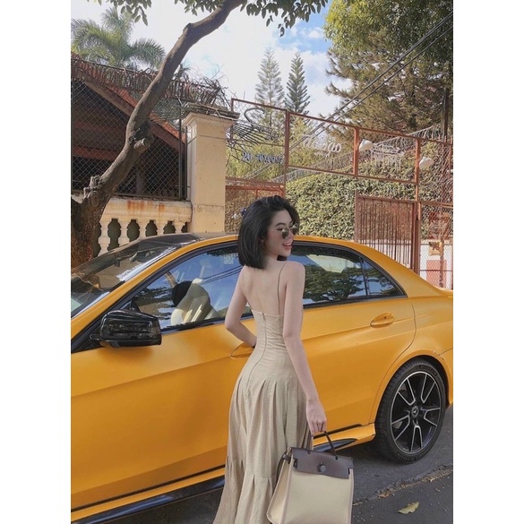 Đầm maxi đũi trắng kem nude 2 dây khoen ngực hở bụng, váy dài hotgirl dạo phố đi chơi biển du lịch quyến rũ sang trọng