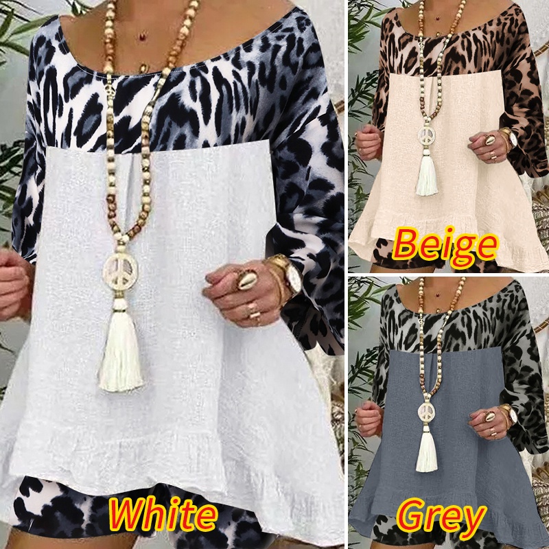 Bộ áo ZANZEA tay 3/4 in họa tiết da báo phối quần ngắn thời trang cho nữ