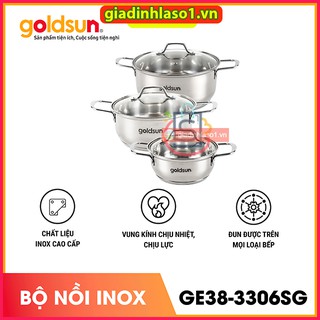 Bộ Nồi Inox Goldsun GE38-3306SG Dùng Cho Mọi Loại Bếp, Đáy 3 Lớp Tỏa Nhiệt Đều, Truyền Nhiệt Nhanh Gấp 5 Lần