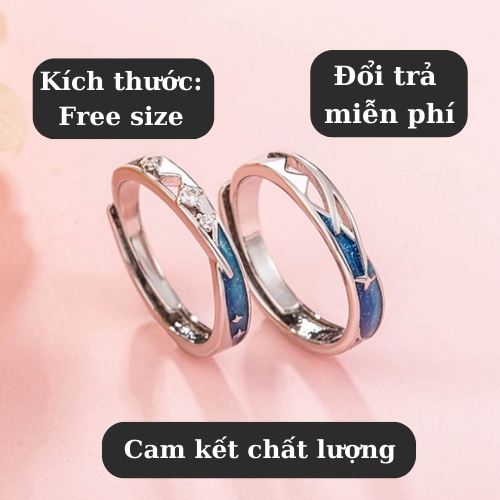 Nhẫn cặp đôi bạc nam nữ đính đá chất liệu titan chống rỉ uyên ương đẹp hot PUN -  Nhẫn Đôi Meteor