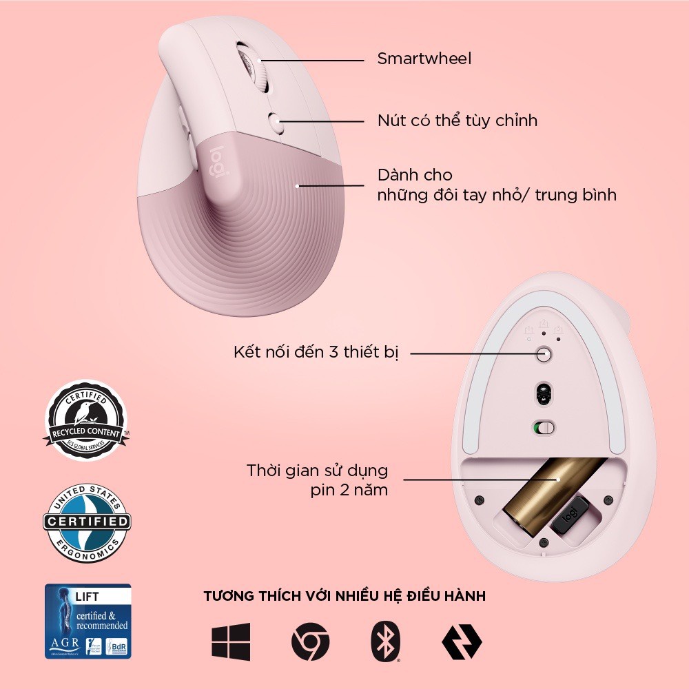 Combo Bàn phím chuột không Dây Logitech K380 + Chuột công thái học LIFT VERTICAL - Mia Store