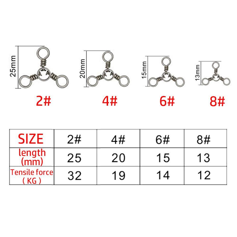 LETTER 50Pcs Hot Three Way Bearing Swivel Splitter Fishhook Connector T-shape Fishing Swivels Bearing Barrel Srolling Trident Durable Cross Line