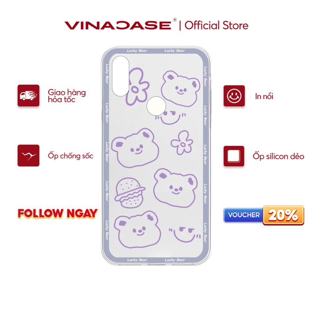 Ốp lưng Vina Case Vsmart Joy 3/Joy 4/Bee 3/Star 3/Aris/....dẻo �trong in hình Lucky Bear