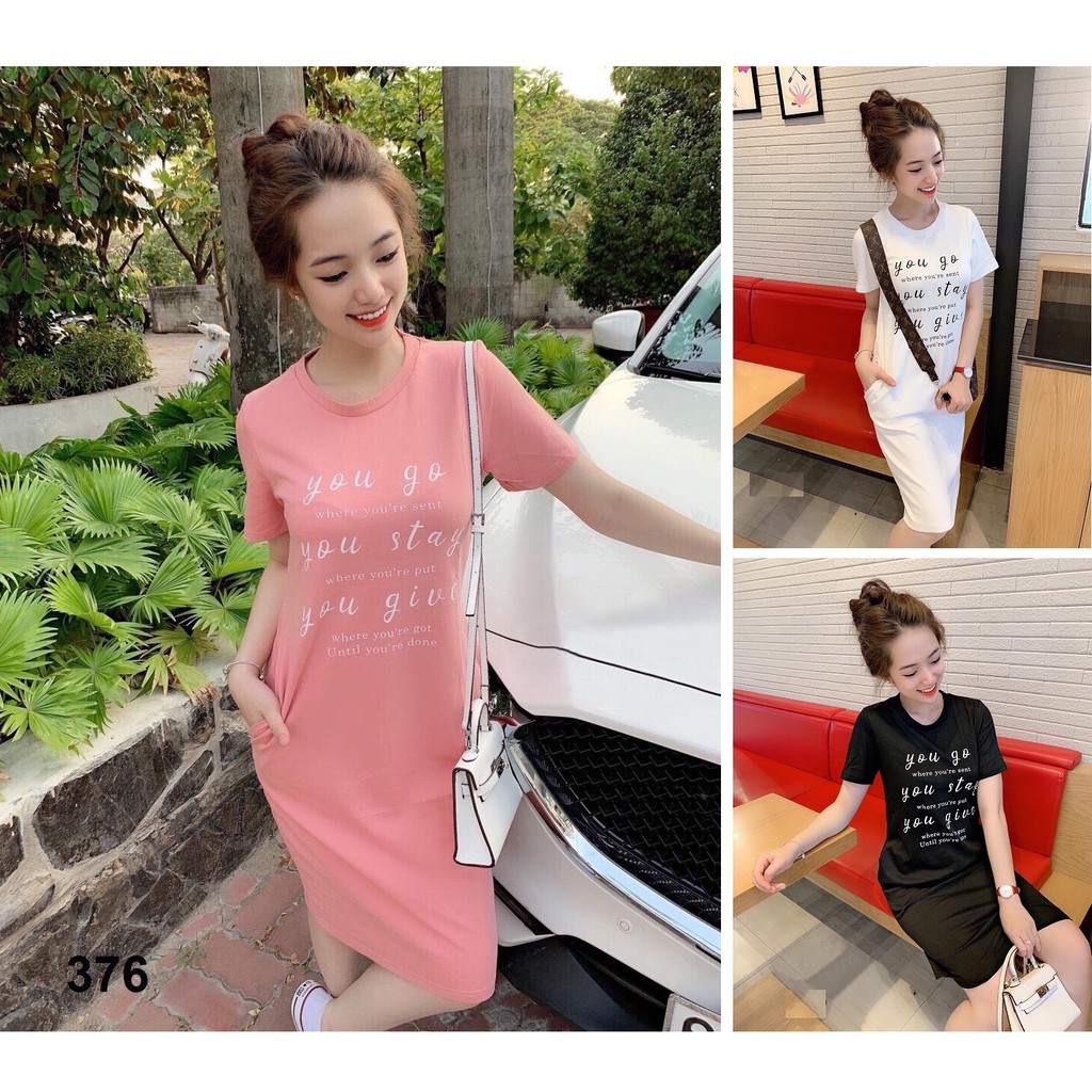 Đầm suông nữ Free Size dưới 60kg (chất liệu cotton- có túi)