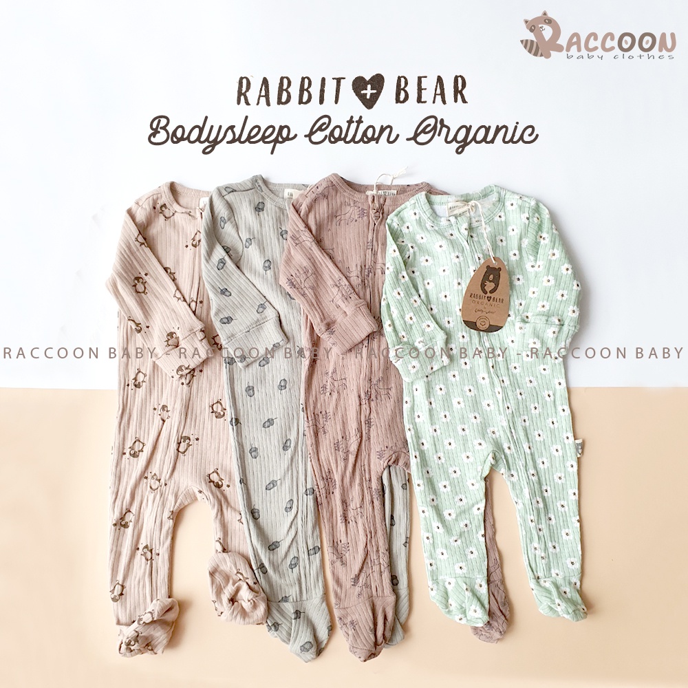 Bộ đồ liền thân vải Cotton Organic body sleep bé gái bé trai Rabbit and Bear (3-9m)