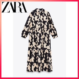 Zara Đầm midi Dáng Rộng In Họa Tiết Xinh Xắn Thoải Mái Dành Cho Nữ