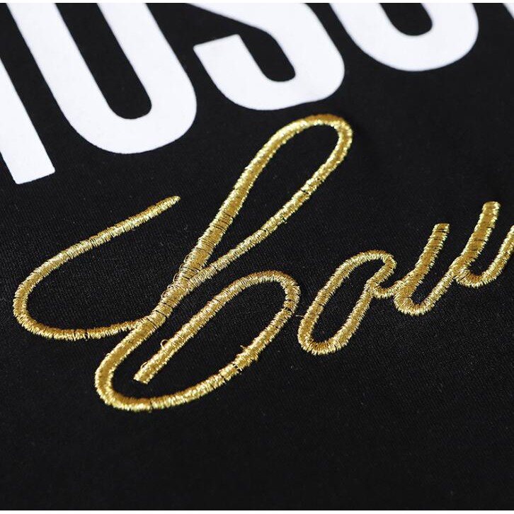 Áo Thun Cotton Tay Ngắn Thêu Hoạ Tiết Moschino Cho Nam Nữ