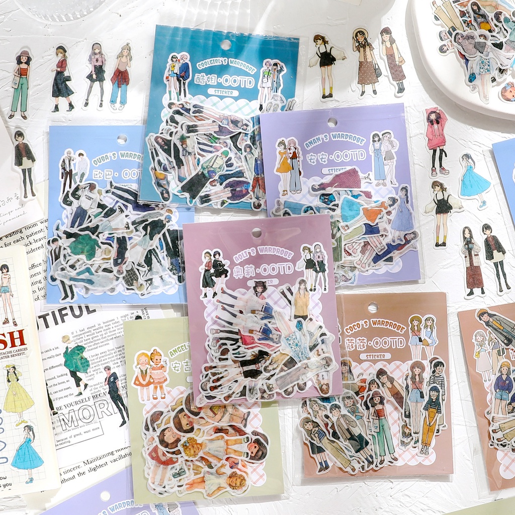 Set 40 Miếng Dán Washi Hình Dễ Thương Dùng Trang Trí Sổ Tay/ Album Ảnh DIY