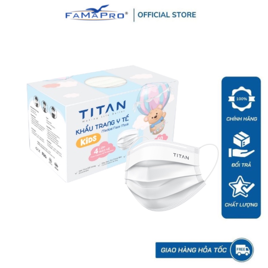 KTYT KID - FAMAPRO x TITAN - Khẩu trang y tế cao cấp 4 lớp kháng khuẩn (50 cái/hộp)