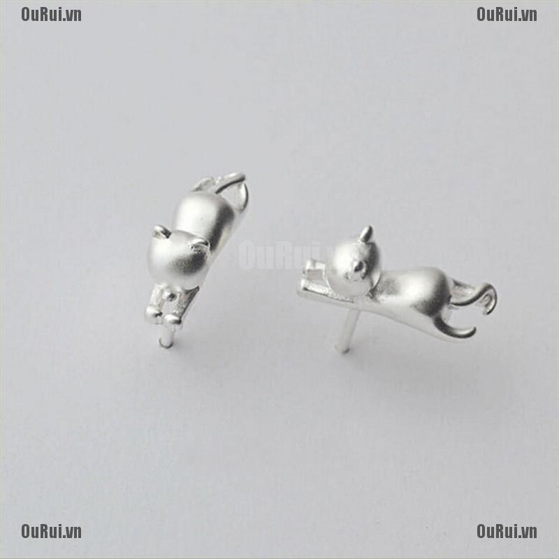 Đôi Bông Tai Mạ Bạc Hình Mèo Dễ Thương