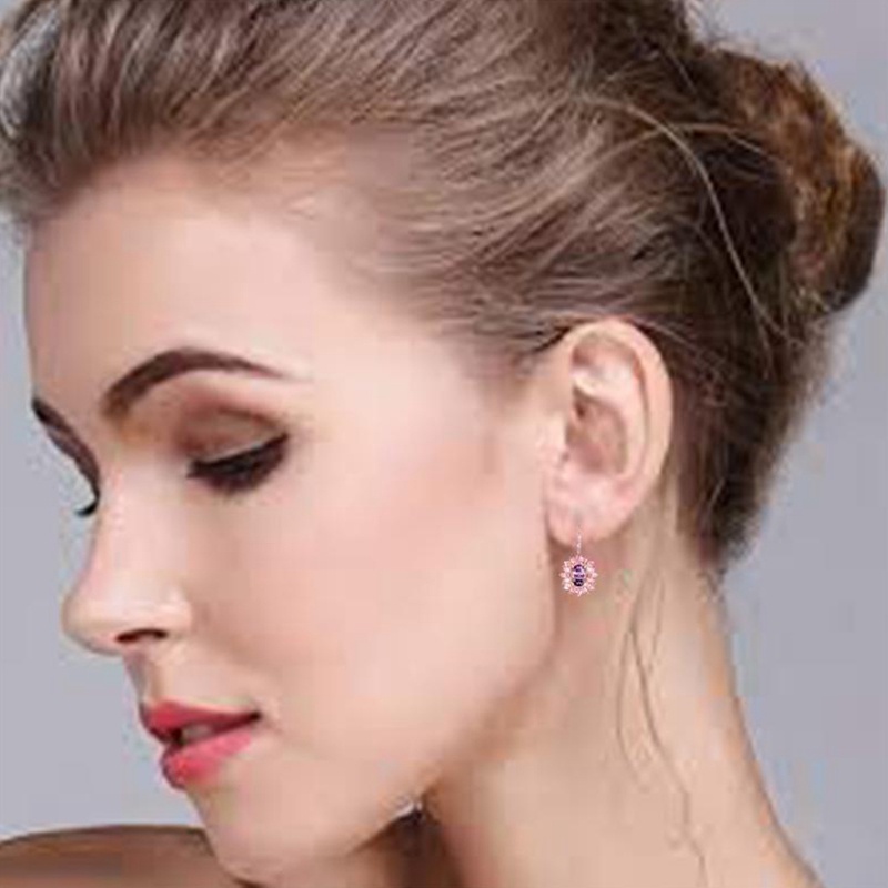 Fancyqube Khuyên Tai Hình Cánh Hoa Đính Đá Thạch Anh Tím Cổ Điển Thời Trang