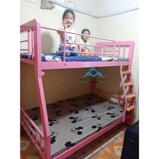 Giường sắt tầng hộp vuông sắt 4x8 kích thước 1M2 X 1M4 và màu sắc (kem và hồng)