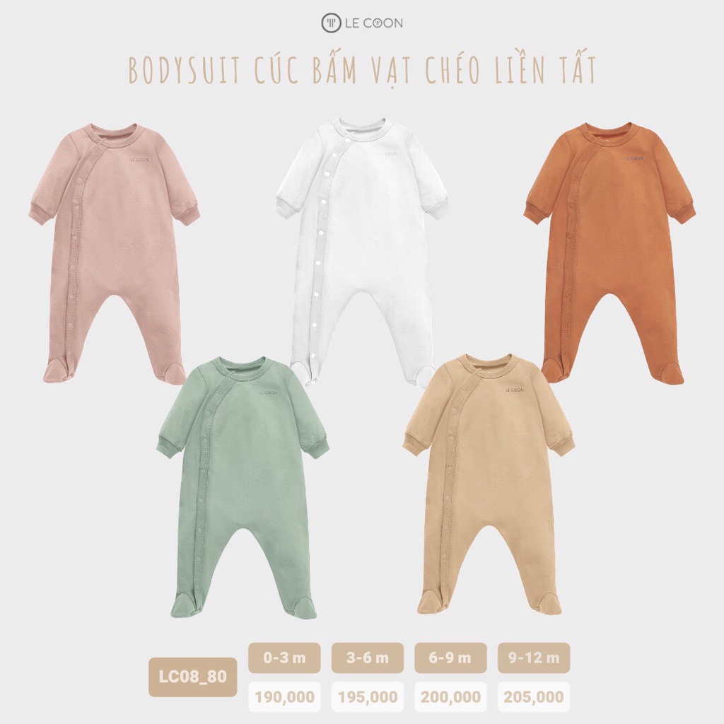 Bộ Bodysuit cúc bấm vạt chéo liền tất Le Coon cho bé trai bé gái ( LC0880 )