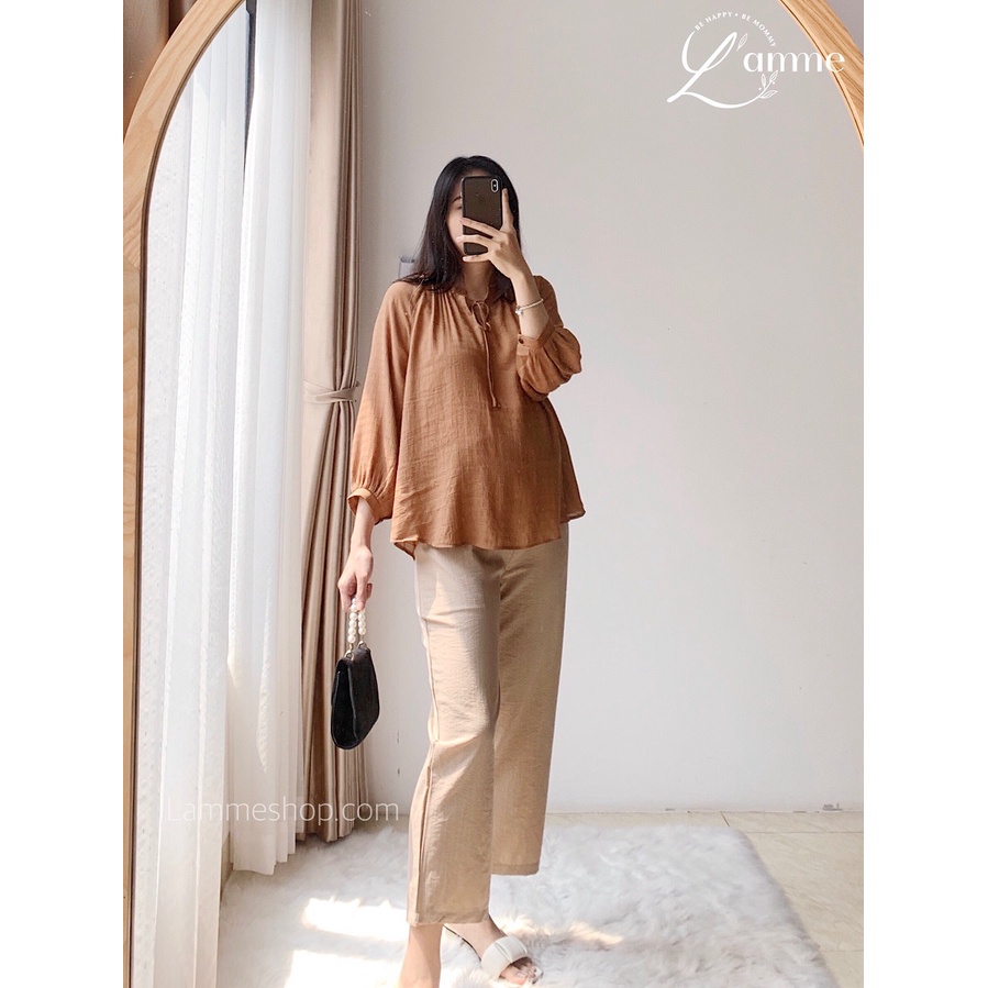 Áo bầu Lyna Shirt chất tơ mềm cổ bẻ phù hợp cho mẹ bầu diện đi làm thiết kế bởi LAMME